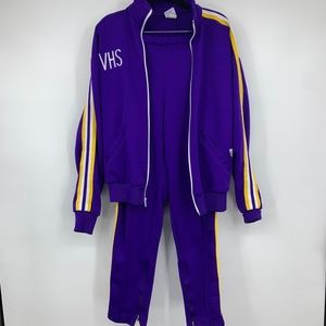 Vintage Varsity Spirit Fashions Cheer Track Suit Jacket Pants Purple Gold Y2K